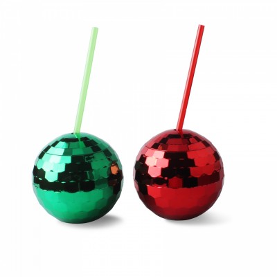 plastic christmas promotional green drinking disco ball cup