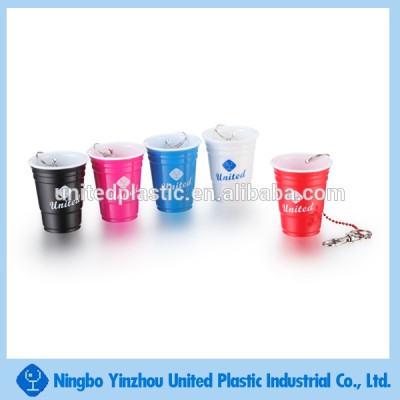 promotional 1oz & 2oz OEM tasting plastic solo cup shot glass with snap hook for spirit